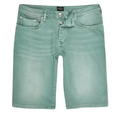 Green wash slim fit denim shorts